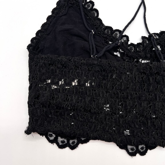 FREE PEOPLE ONE Celine Lace Bralette Womens Small Black Strappy Flocked Velvet - Picture 8 of 15